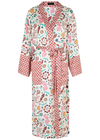 Jessica Russell Flint Danpatch Printed Silk-satin Robe In Multicoloured