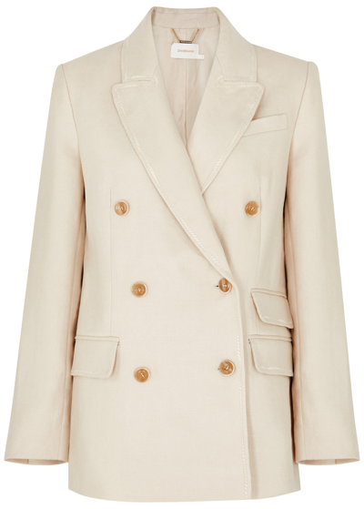 Zimmermann Matchmaker Double-breasted Whipstitched Linen Blazer In Ivory