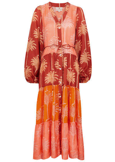 Hannah Artwear Larisa Printed Silk Midi Dress In Multicoloured