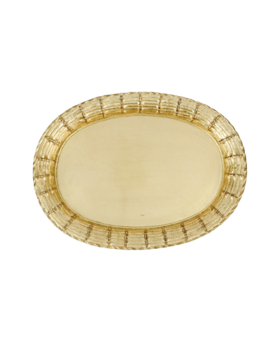 Vietri Florentine Wooden Accessories Gold Basketweave Large Oval Tray