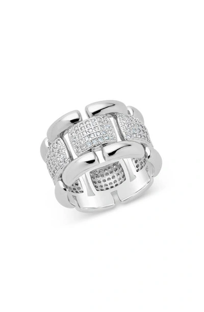 Sterling Forever Avina Watch Chain Cz Pavé Ring In Silver