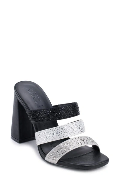 Karl Lagerfeld Rickie Rhinestone Slide Sandal In Black/ White