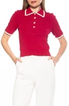 Alexia Admor Collared Knit Short Sleeve Top In Red