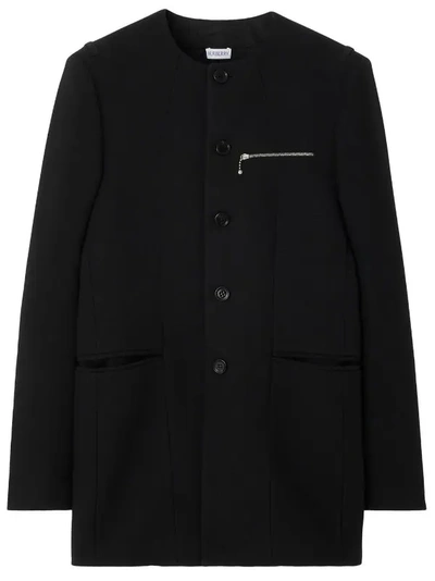 Burberry Collarless Tailored Wool Jacket In Black