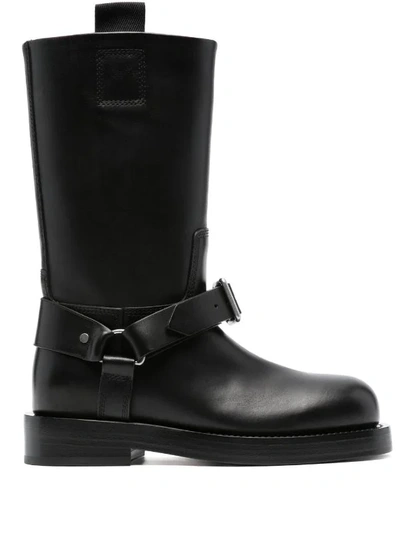 Burberry Women Leather Saddle Low Boots In Black