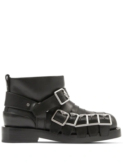 Burberry Women Leather Strap Boots In Black