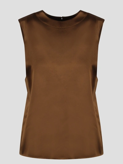 Saint Laurent Silk Satin Crepe Tank Top In Brown