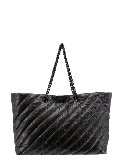 Balenciaga Quilted Leather Shoulder Bag With Monogram Detail In Black