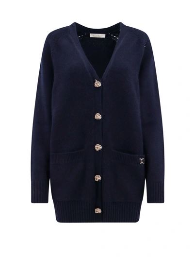 Chloé Knot-button Recycled Cashmere Cardigan In Blue