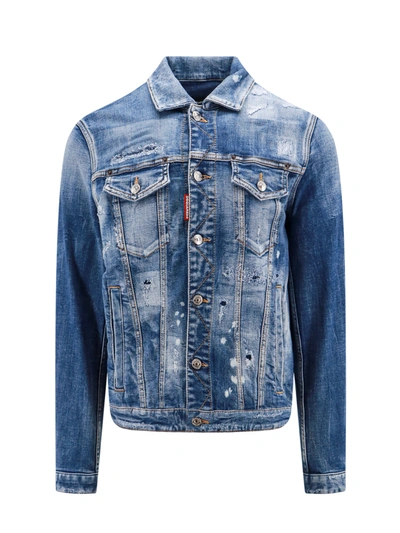 Dsquared2 Dan Distressed Buttoned Denim Jacket In Blue