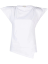 Isabel Marant Padded Boat Neck T-shirt With Asymmetric Hem In White