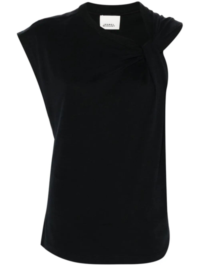 Isabel Marant Maisan Black T-shirt With Asymmetric Design And Logo Embroidery On The Back In Cotton Woman