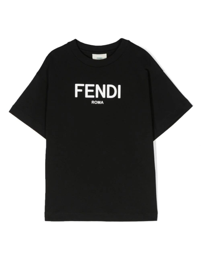 Fendi Kids' Girl's Classic Logo-print T-shirt In Black