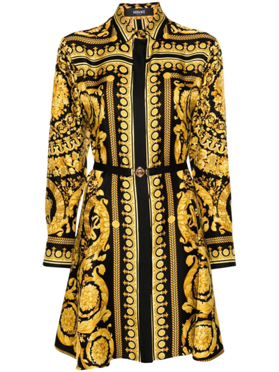 Versace Barocco Silk Shirt Mini Dress In Print