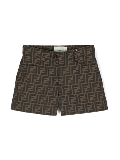 Fendi Kids' Ff Logo-print Shorts In Brown