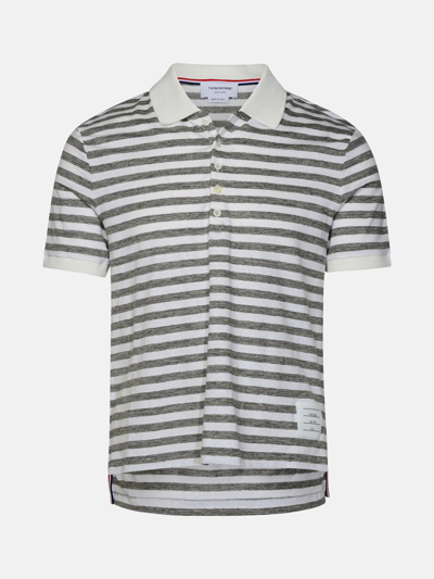 Thom Browne White Linen Blend Polo Shirt In Grey