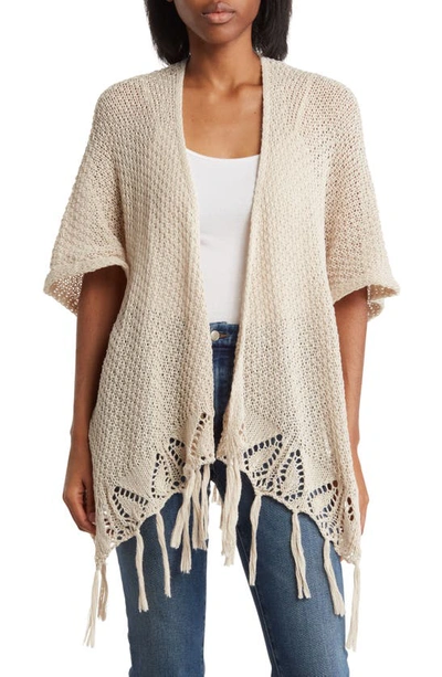 Vince Camuto Heart Knit Fringe Ruana In Neutral