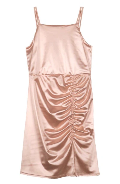 Zunie Kids' Satin Ruched Dress In Blush