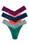 Hanky Panky Stretch Lace Thong Panties In Green/ Orange/ Coral
