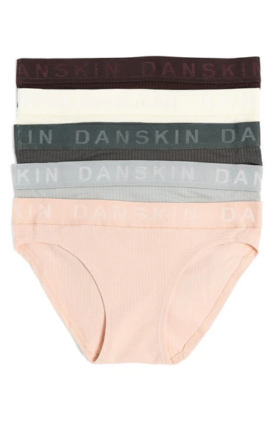 Danskin 5-pack Jacquard Rib Bikinis In Beige Multi