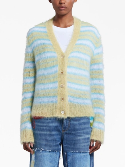 Marni Brushed Striped-pattern Cardigan In Rgy36 Yellow Blue