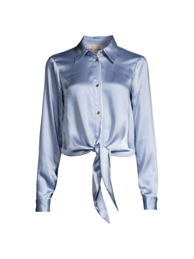 Michael Michael Kors Women's Pinstripe Satin Tie-front Shirt In Blueberry