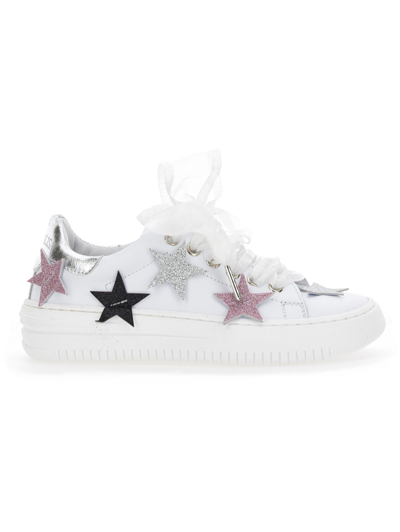 Monnalisa High-top Nappa Leather Trainers In White + Silver