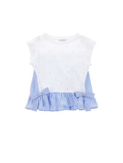 Monnalisa T-shirt With Bows And Rhinestones In White + Blue