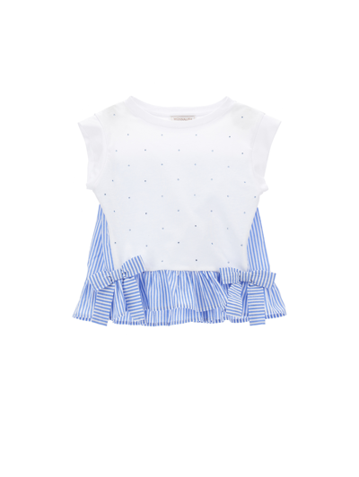 Monnalisa Kids'   T-shirt With Bows And Rhinestones In White + Blue