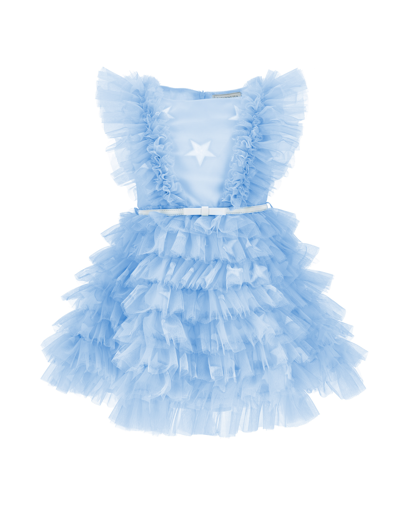 Monnalisa Tulle Dress With Ruffles In Light Blue