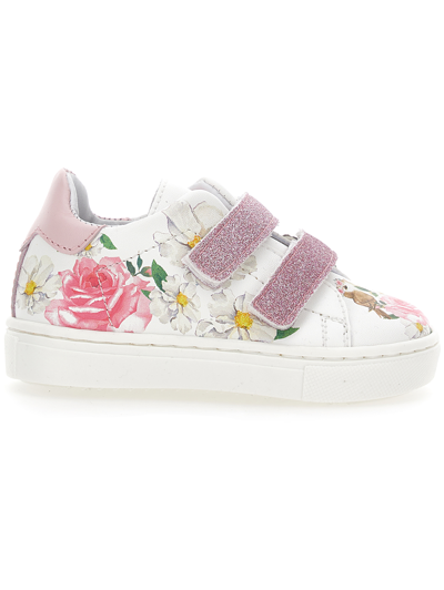 Monnalisa Kids'   Floral Print Sneakers In White + Multicolor