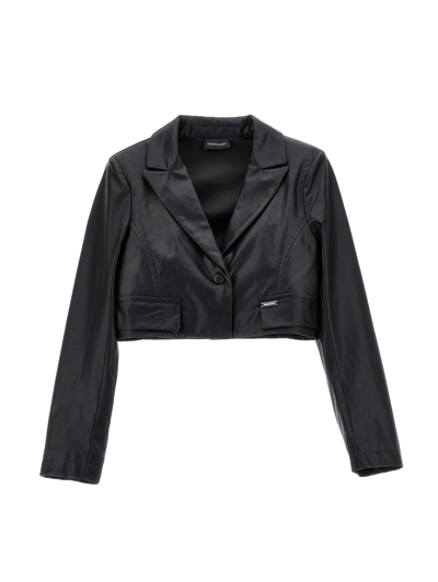 Monnalisa Coated Fabric Spencer Jacket In Black
