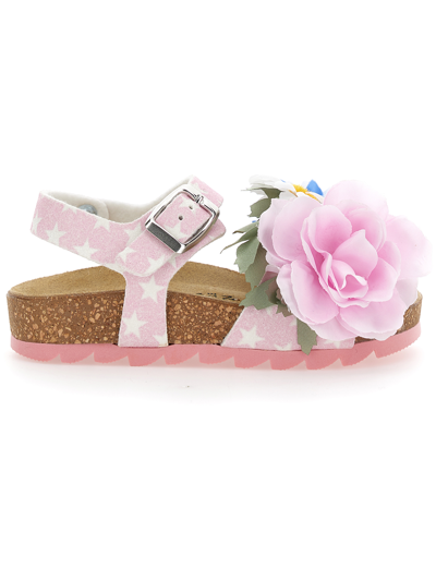 Monnalisa Sandals With Appliquéd Flowers In Rosa Fairy Tale