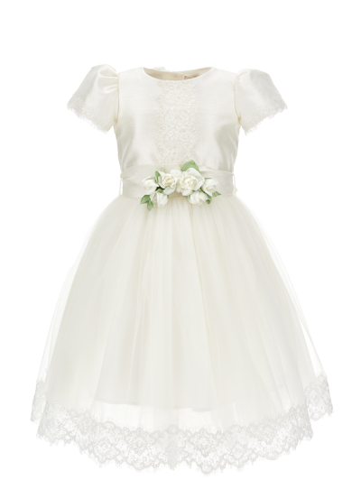 Monnalisa Kids'   Lace And Mikado Dress In Cream