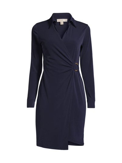 Michael Michael Kors Women's Collared Wrap Dress In Midnight Blue