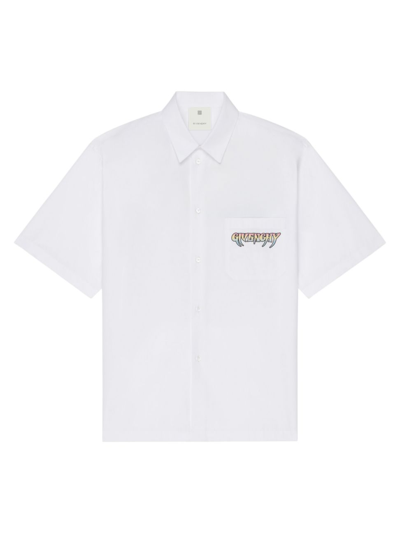 Givenchy Tour Graphic-print Relaxed-fit Cotton-poplin Shirt In White