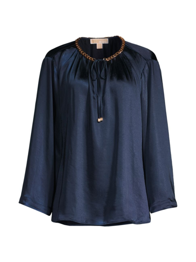 Michael Michael Kors Women's Chain-embellished Satin Blouse In Midnight Blue