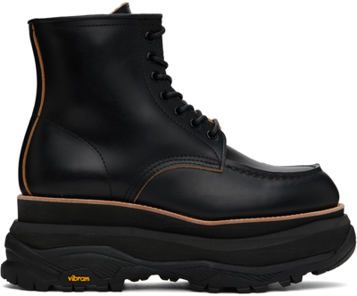 Sacai Black Leather Boots In 001 Black