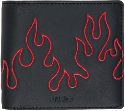 Hugo Black Faux-leather Flame Artwork Wallet In Black 001