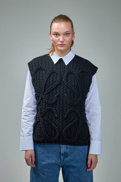 Loewe Anagram Cable-knit Wool Waistcoat In Black