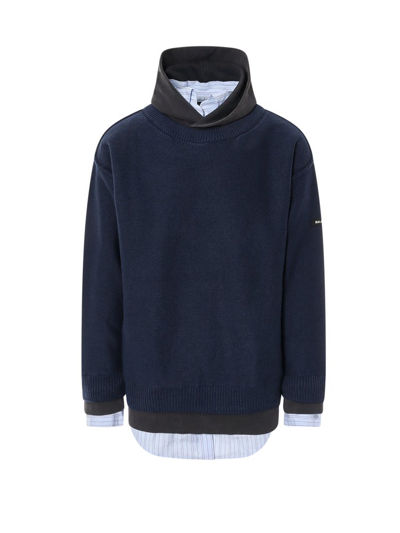 Balenciaga Logo Patch Knitted Hoodie In Navy