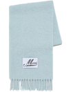 Marni Light Blue Brushed Alpaca Scarf With Fringes In Green