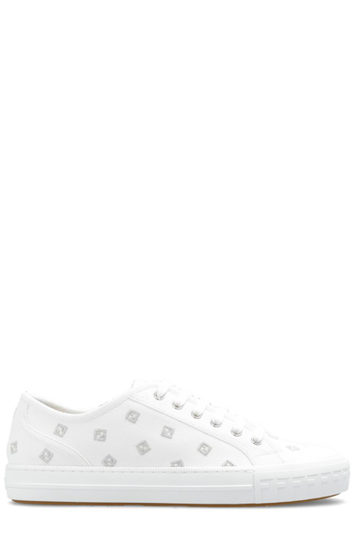 Fendi Women's Domino Embroidered Low-top Sneakers In White Silver
