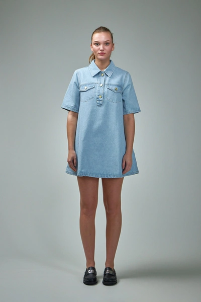 Ganni Cutline Denim Mini Dress In Blue