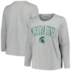 PROFILE PROFILE HEATHER GRAY MICHIGAN STATE SPARTANS PLUS SIZE ARCH OVER LOGO SCOOP NECK LONG SLEEVE T-SHIRT
