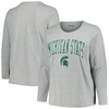 Profile Heather Gray Michigan State Spartans Plus Size Arch Over Logo Scoop Neck Long Sleeve T-shirt In Heather Gray