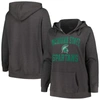 CHAMPION CHAMPION HEATHER CHARCOAL MICHIGAN STATE SPARTANS PLUS SIZE HEART & SOUL NOTCH NECK PULLOVER
