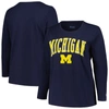 PROFILE PROFILE NAVY MICHIGAN WOLVERINES PLUS SIZE ARCH OVER LOGO SCOOP NECK LONG SLEEVE T-SHIRT