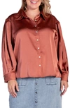 S And P Zeal Sateen Button-up Blouse In Rust