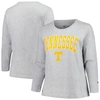 PROFILE PROFILE GRAY TENNESSEE VOLUNTEERS PLUS SIZE ARCH OVER LOGO SCOOP NECK LONG SLEEVE T-SHIRT